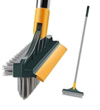 Multicolor 3-in-1 floor brush with stiff bristles, scraper, and adjustable steel rod for deep cleaning tiles and grout