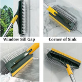 Multicolor 3-in-1 floor brush with stiff bristles, scraper, and adjustable steel rod for deep cleaning tiles and grout