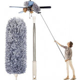 { "alt_text": "Grey microfiber fan duster set with long rod, ideal for ceiling broom cobweb cleaner and household dusting supplies" }