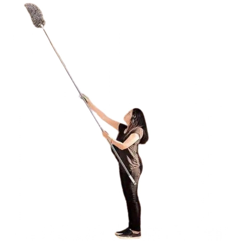 { "alt_text": "Grey microfiber fan duster set with long rod, ideal for ceiling broom cobweb cleaner and household dusting supplies" }