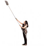 { "alt_text": "Grey microfiber fan duster set with long rod, ideal for ceiling broom cobweb cleaner and household dusting supplies" }