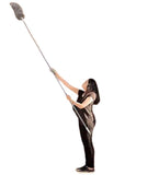 Grey microfiber duster with long adjustable stainless steel rod for cleaning ceilings, fans, and walls