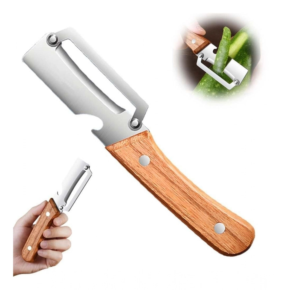 { "alt_text": "Multicolor stainless steel vegetable peeler set with bottle opener, multi-functional kitchen tool for peeling" }
