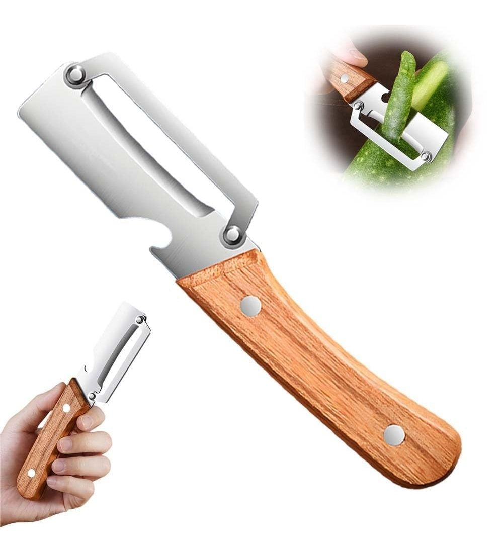Multicolor 2-in-1 stainless steel vegetable peeler and bottle opener with wooden handle