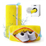 { "alt_text": "Yellow mesh shoe washing machine bags pair, deep clean laundry accessory for sneakers and athletic shoes" }