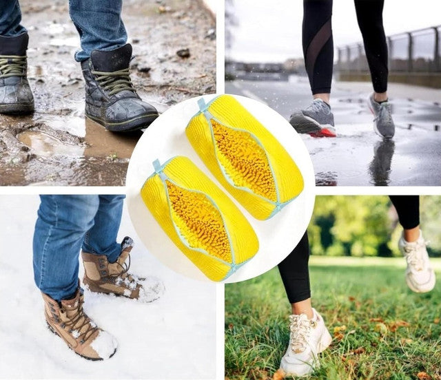 Yellow laundry shoe washing bag designed for use in washing machines and dryers, protecting shoes and machine.