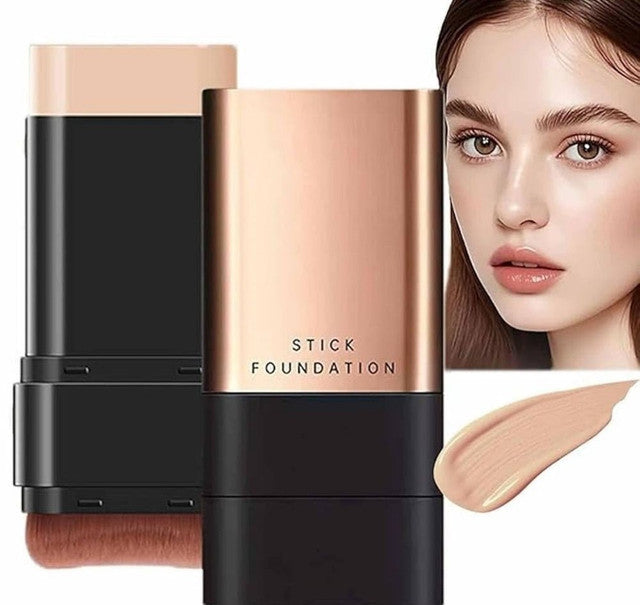 Beige foundation stick makeup product for flawless matte coverage, suitable for touch-ups and all skin types