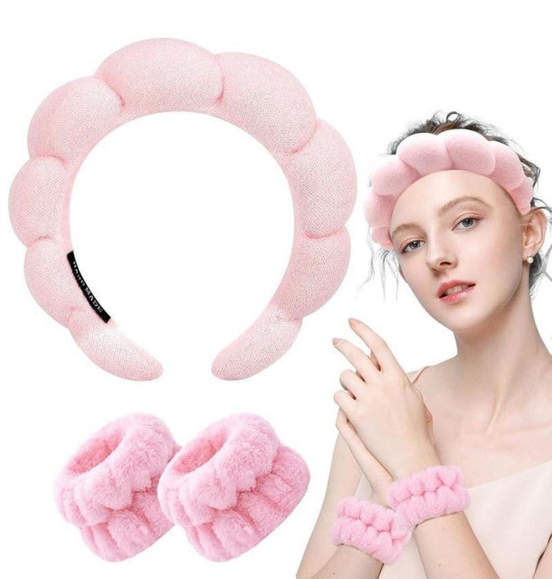 Spa Headband And Wristband Set (Pink)