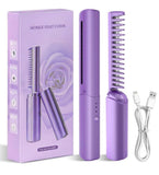 Multicolor rechargeable mini hair straightener with comb, 3-level temperature control, and auto shut-off safety feature