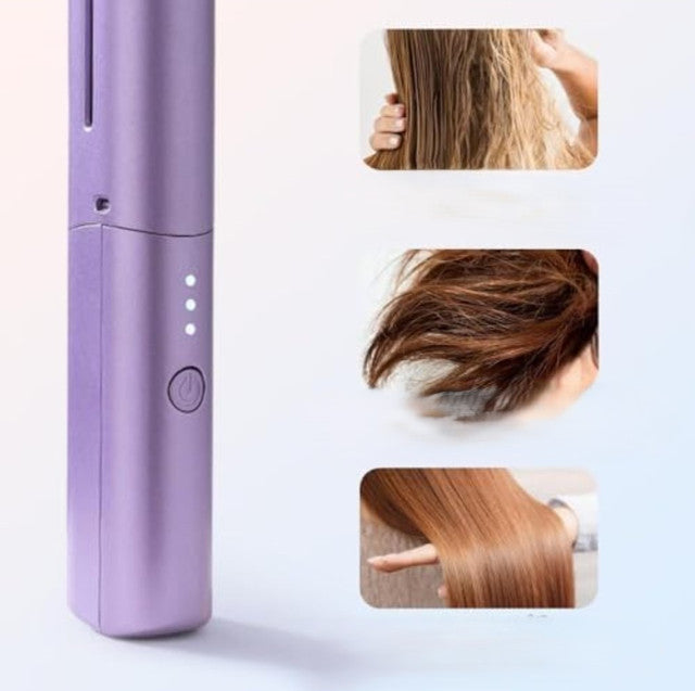 Multicolor rechargeable mini hair straightener with comb, 3-level temperature control, and auto shut-off safety feature