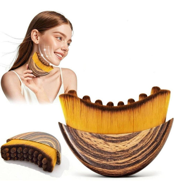 Brown lymphatic contour face brush with half-moon shape for sculpting and toning facial features