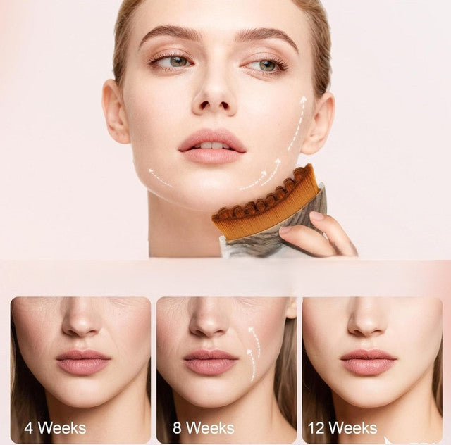 Brown lymphatic contour face brush with half-moon shape for sculpting and toning facial features