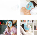 Blue reusable gel bead face and eye mask for soothing hot and cold compress therapy and facial relaxation