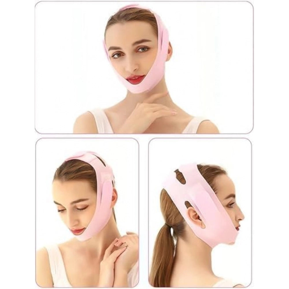 { "alt_text": "Pink silicone face mask for V-line lifting and facial slimming device, washable double chin reducer for women" }