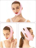Pink silicone V-line lifting face mask for slimming and jawline shaping, adjustable and reusable for men and women