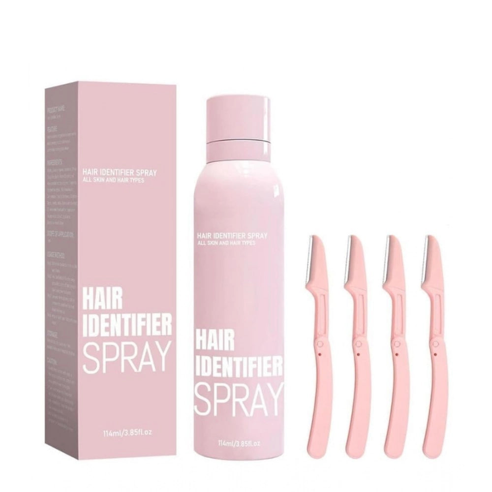 { "alt_text": "Pink spray hair identifier for facial shaving, dermaplaning tool, hypoallergenic skincare accessory" }