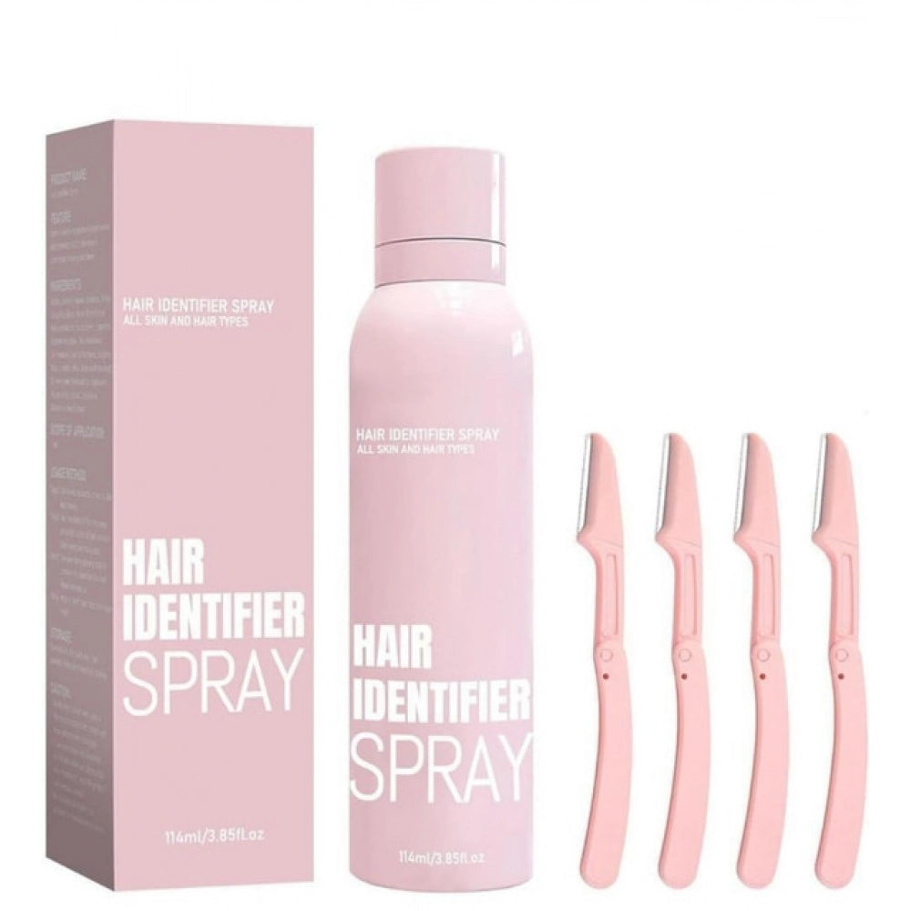 { "alt_text": "Pink spray hair identifier for facial shaving, dermaplaning tool, hypoallergenic skincare accessory" }