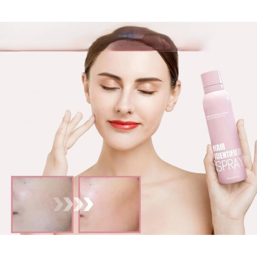 { "alt_text": "Pink spray hair identifier for facial shaving, dermaplaning tool, hypoallergenic skincare accessory" }