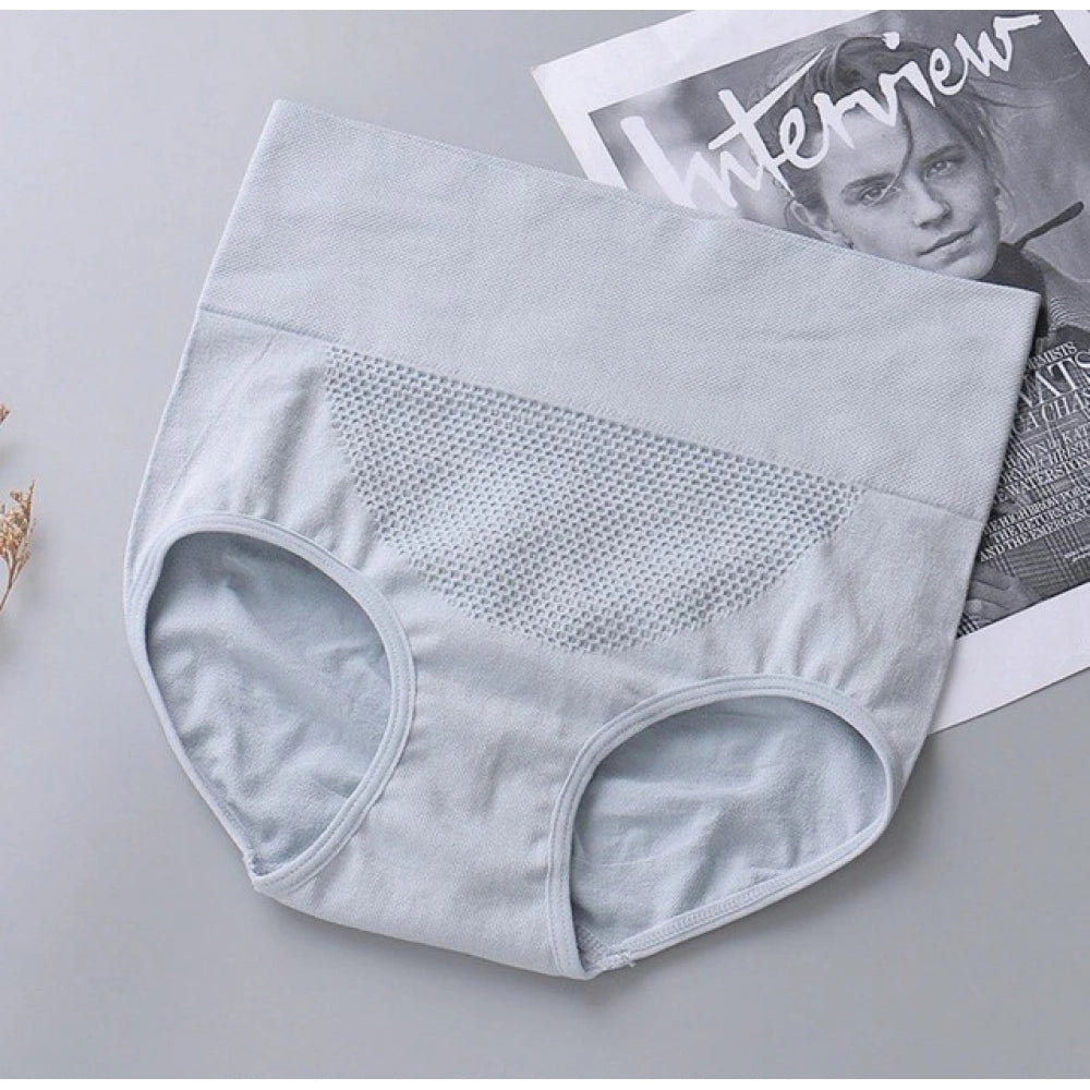 { "alt_text": "Multicolor combed cotton spandex high-waisted briefs underwear set, breathable tummy support shapewear for women" }