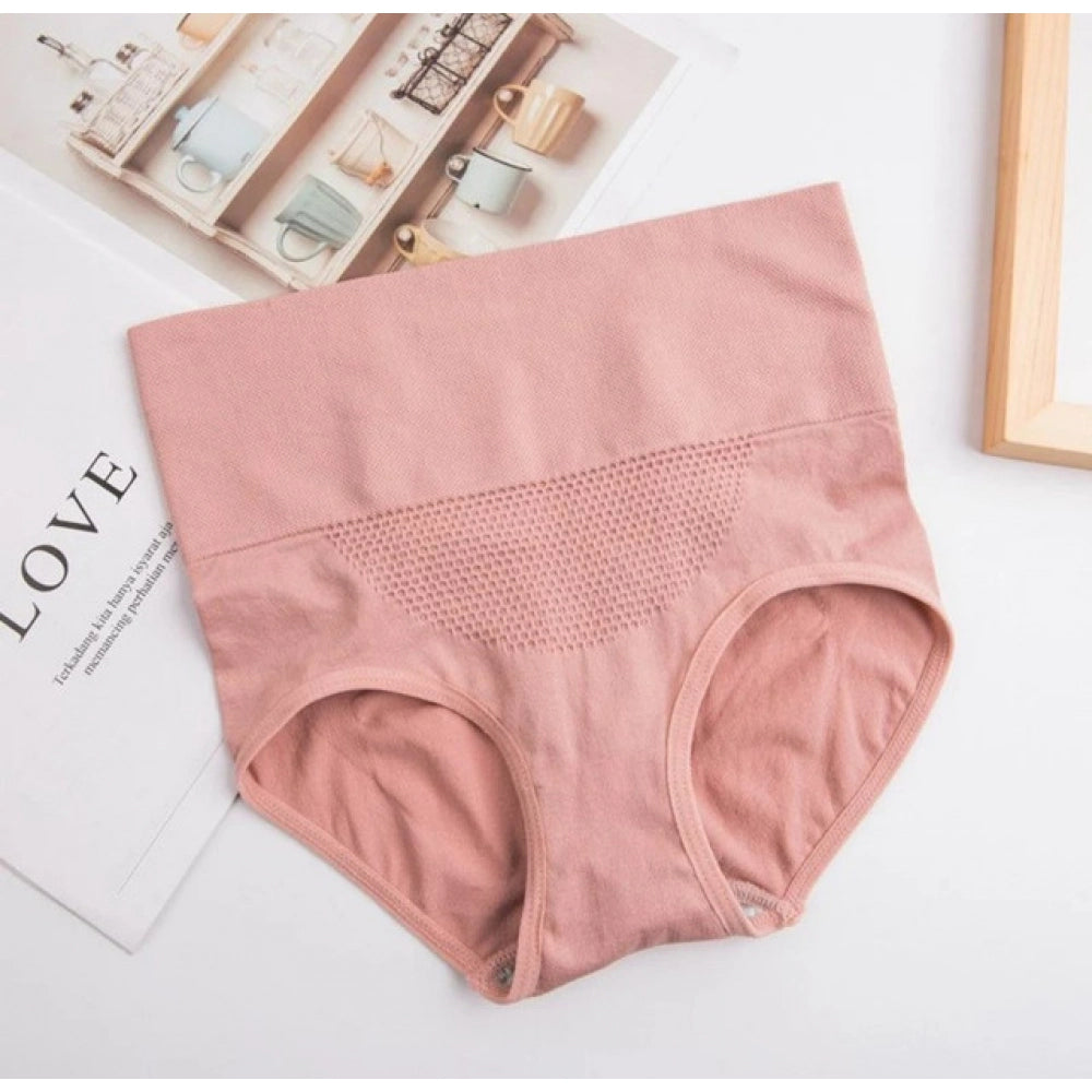 { "alt_text": "Multicolor combed cotton spandex high-waisted briefs underwear set, breathable tummy support shapewear for women" }