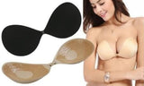 Beige and black adhesive silicone bra pads for strapless, backless, or deep-neck dresses
