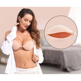 { "alt_text": "Beige black silicone bra pads adhesive support for strapless backless dresses, enhancing natural shape" }