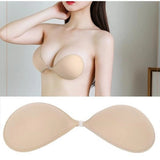 { "alt_text": "Beige black silicone bra pads adhesive support for strapless backless dresses, enhancing natural shape" }