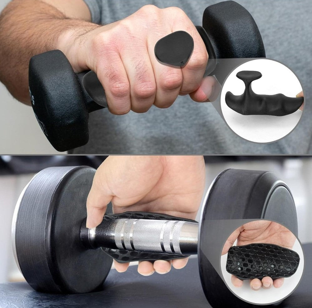 Multicolor flexible silicone gym grips pads for deadlifts and dumbbells, designed for secure, strain-reducing support