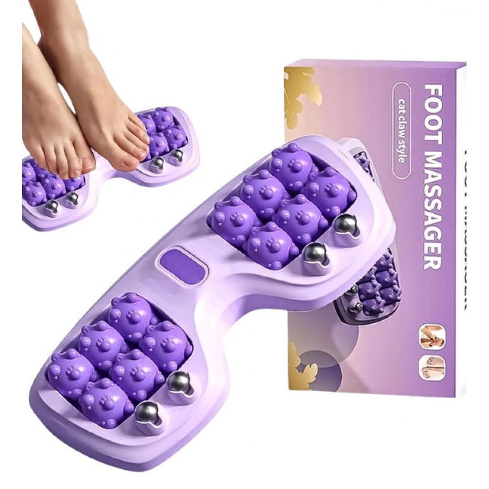 { "alt_text": "Purple plastic foot massage roller set of 2, portable deep tissue relief for home and travel" }