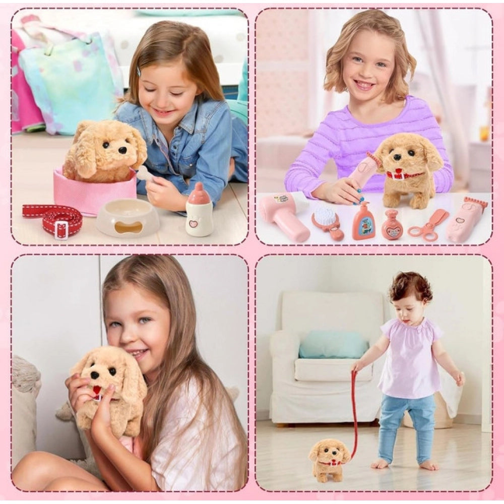 Multicolor cuddly walking & talking dog plush toy - safe for children (3+), stimulates sensory & audio recognition skills, interactive & educational gift