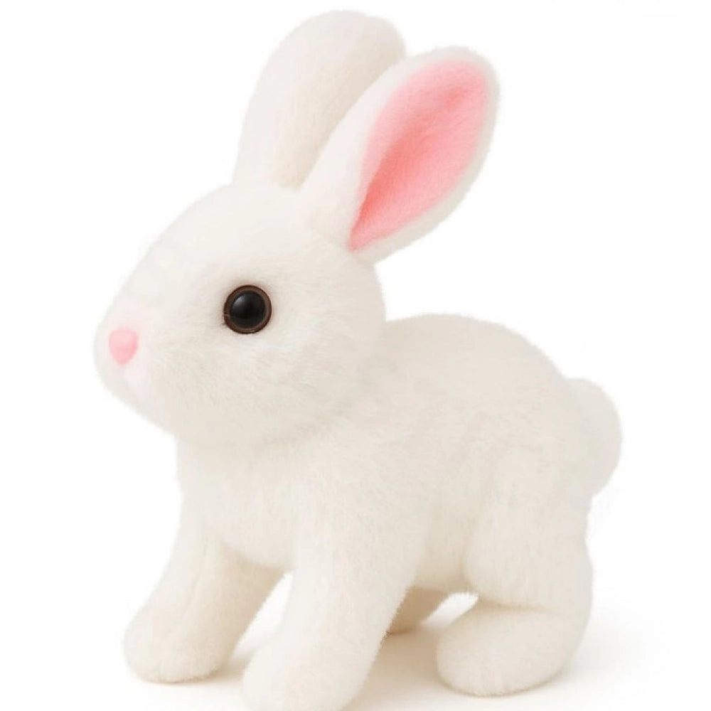 White interactive plush rabbit for playful learning, mimics sounds and moves around, perfect for kids' entertainment