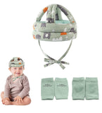 Green breathable baby safety helmet with shock-absorbing sponge and adjustable fit for toddlers
