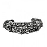 { "alt_text": "Silver metal half wrist kada for Lord Hanuman devotees, spiritual protection jewelry, inner strength accessory" }