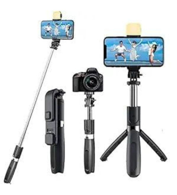 Multicolor extendable selfie stick and phone tripod with Bluetooth remote for stable multi-angle shots