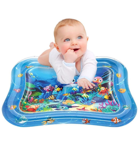 Multicolor sensory play mat for infants, featuring moving shapes and colors for motor skill development