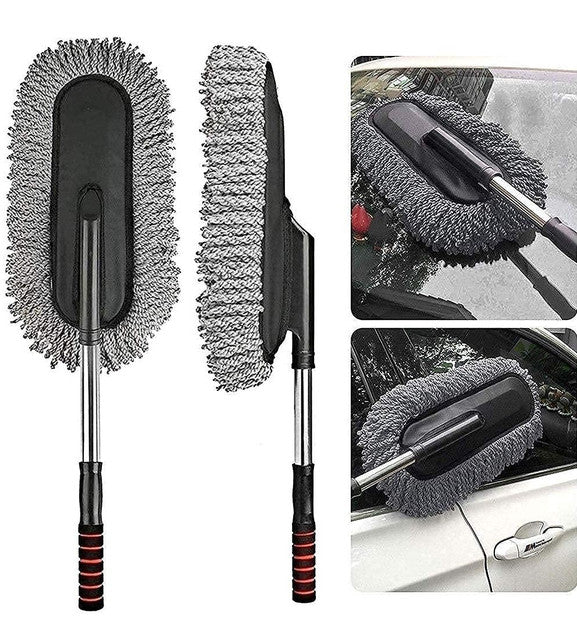 Grey microfiber car duster brush for washing cars, sofas, and windows, effective for removing dust and dirt
