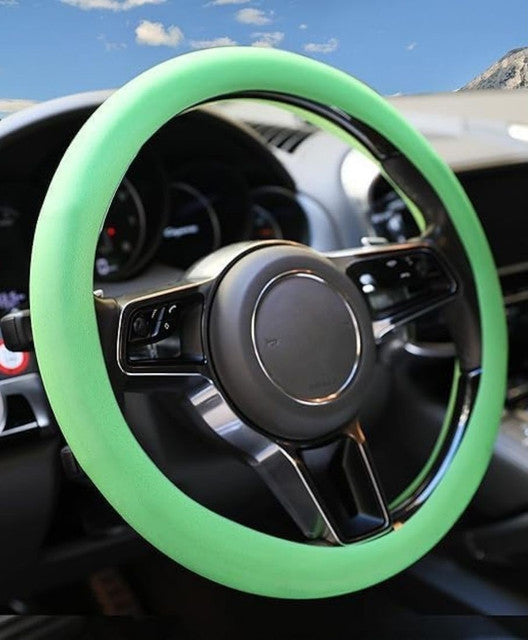 Green soft silicone universal steering wheel cover providing anti-slip grip and protection for car steering wheel