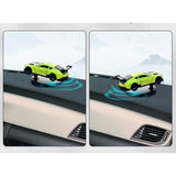 { "alt_text": "Green plastic dashboard drift car display stand, spinning platform for die-cast model cars and collectibles" }