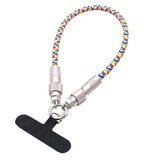 Multicolor USB charging cable lanyard designed to secure and protect a smartphone case while traveling or commuting
