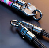 Multicolor USB charging cable lanyard designed to secure and protect a smartphone case while traveling or commuting