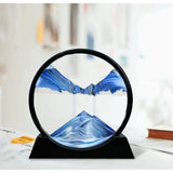 { "alt_text": "Blue glass sandscape art quicksand frame, 3D deep sea sand decoration, home decor gift" }