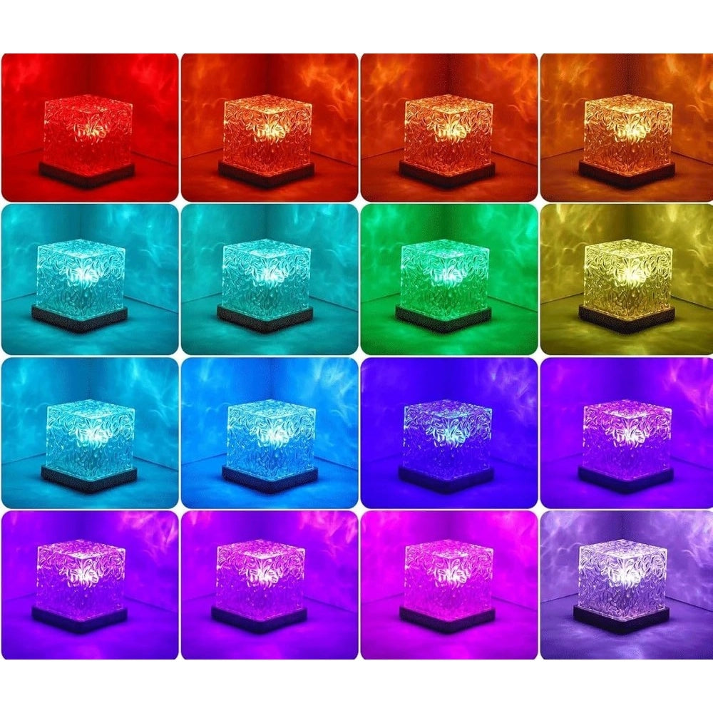{ "alt_text": "Blue acrylic lamp projecting dynamic ocean wave ripple effect, ambient mood lighting decor" }