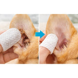 { "alt_text": "White non-toxic pet ear cleaning wipes for dogs and cats, alcohol-free dog hygiene product on hand" }