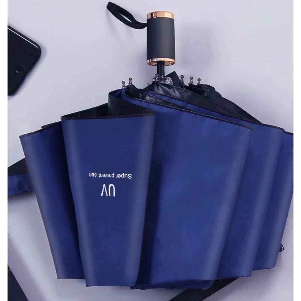 { "alt_text": "Blue polyester UV umbrella pack of 2, wind resistant mini travel umbrella for sun protection" }