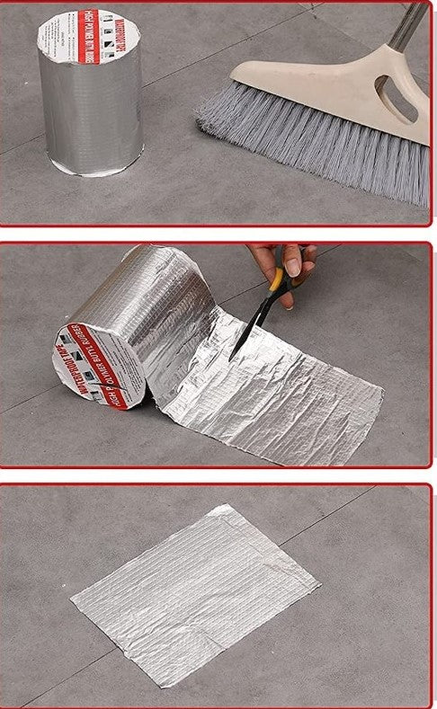 Silver aluminium waterproof foil tape for sealing pipes, tanks, and roof leaks in residential and industrial settings
