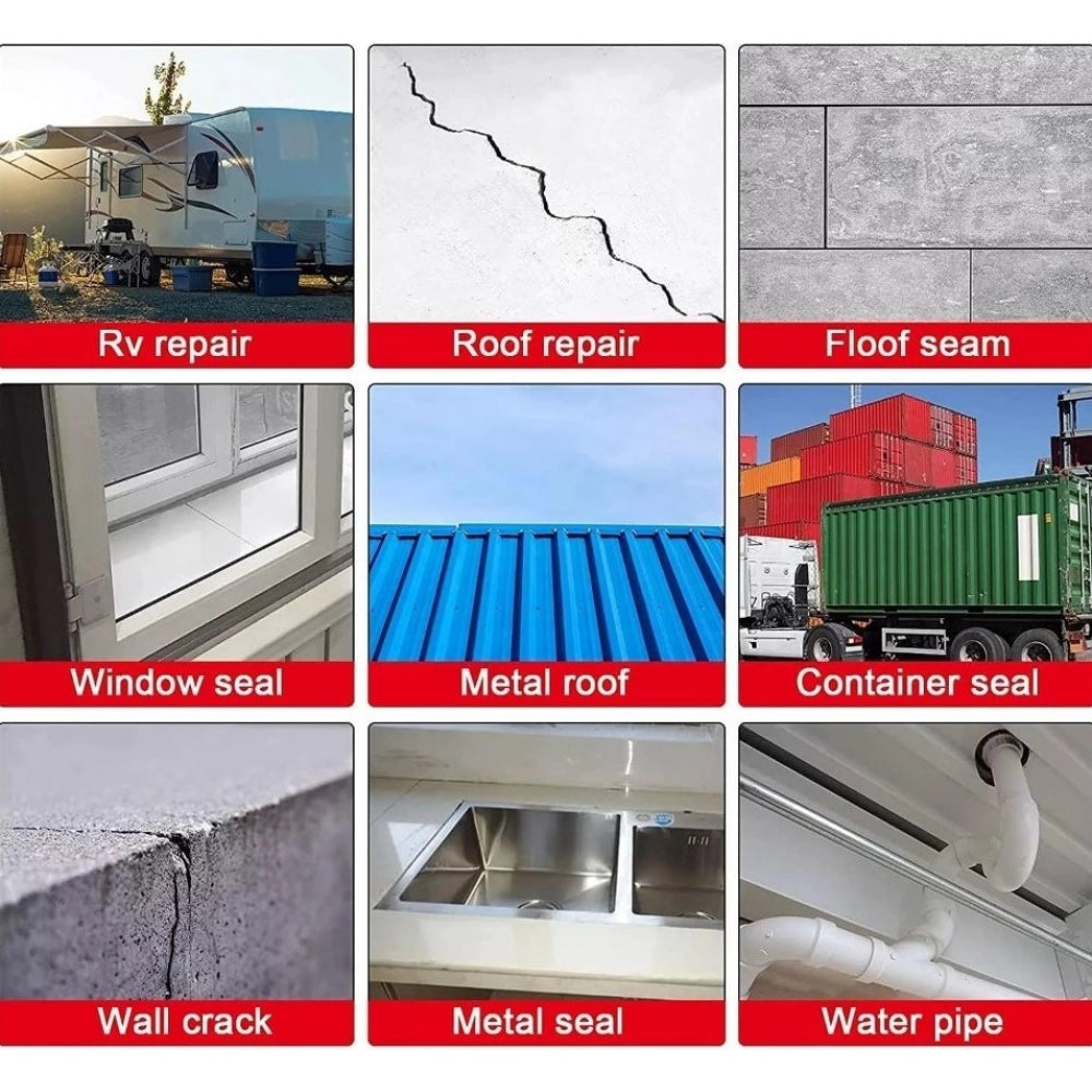 { "alt_text": "Silver aluminum foil tape waterproof sealing strip for pipes, roof waterproofing, and leak repair." }
