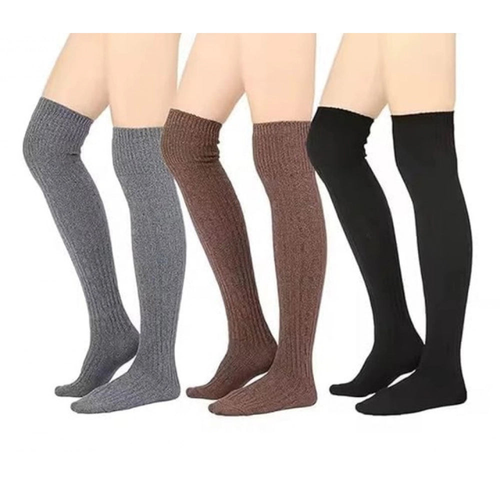 { "alt_text": "Multicolor wool socks pair, thick warm winter leg warmer socks for cold weather insulation" }