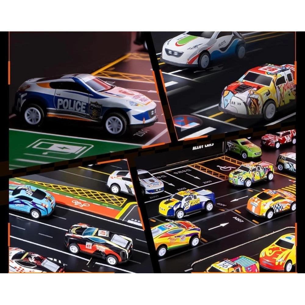 { "alt_text": "Multicolor metal pull back car set of 48 pieces, mini racing police rescue vehicles for kids' play collection" }