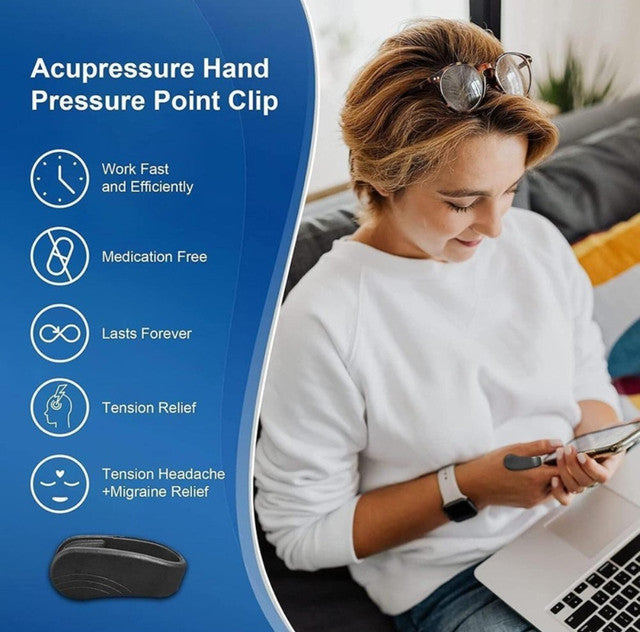 Black acupressure clip designed to stimulate L14 point for natural blood sugar level support