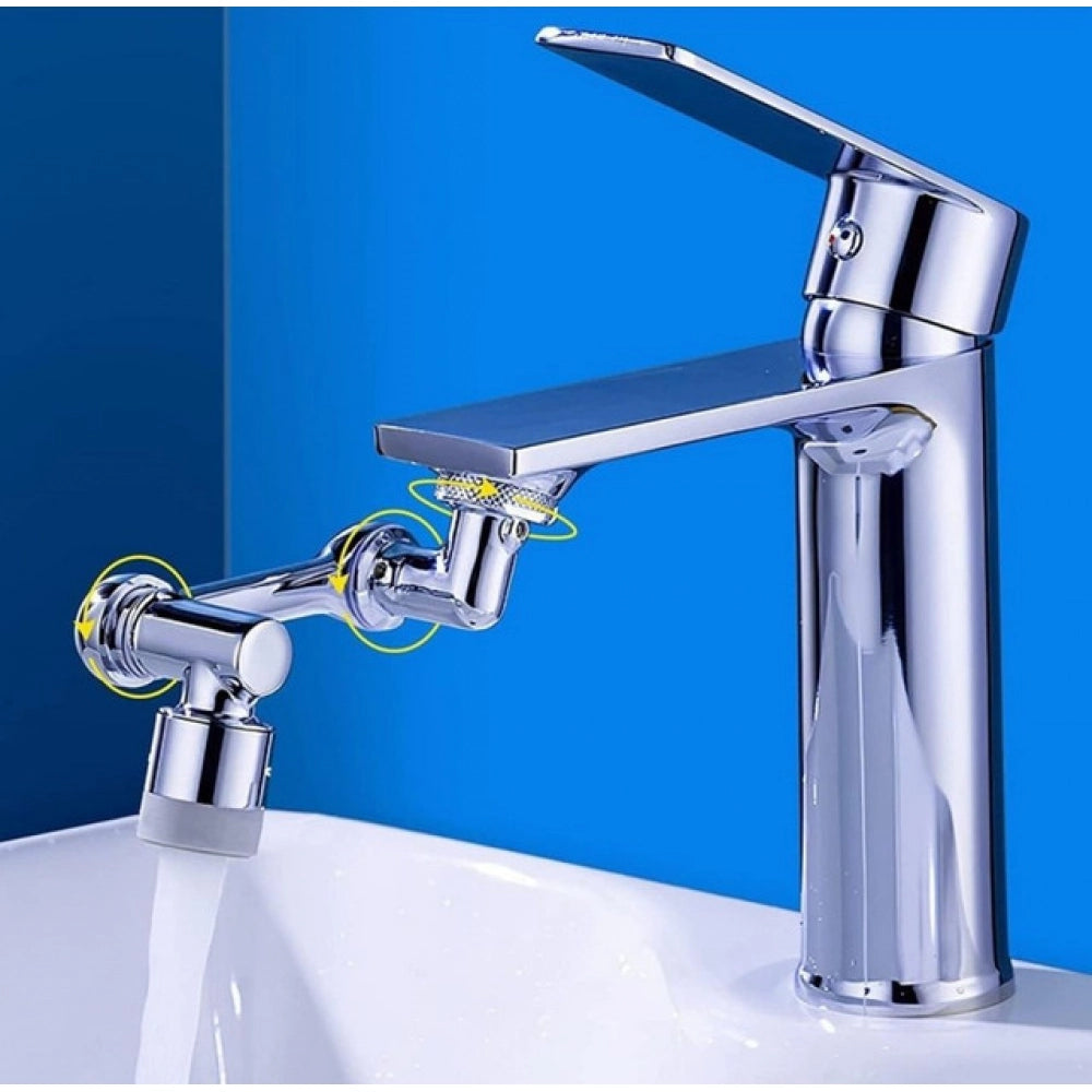 { "alt_text": "Silver copper ABS faucet extender, omnidirectional rotating kitchen sink faucet aerator, easy installation"}